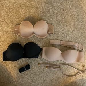 3 Strapless Bras- 2 Victoria’s Secret.  Sz 34A